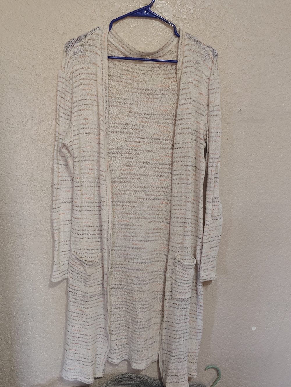 Cream Open-Front Longline Cardigan with Subtle Speckle